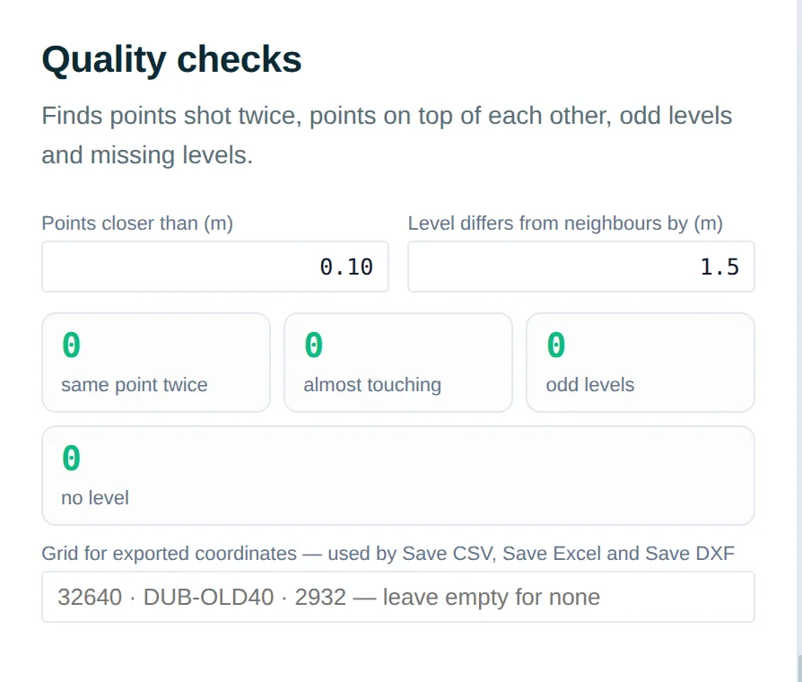 Quality checks panel