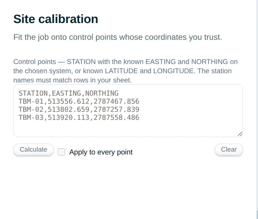 Site calibration panel