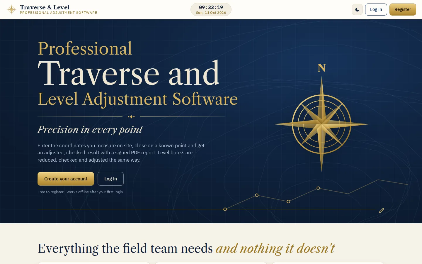 01 Front page screen of the Traverse and Level Adjustment Software