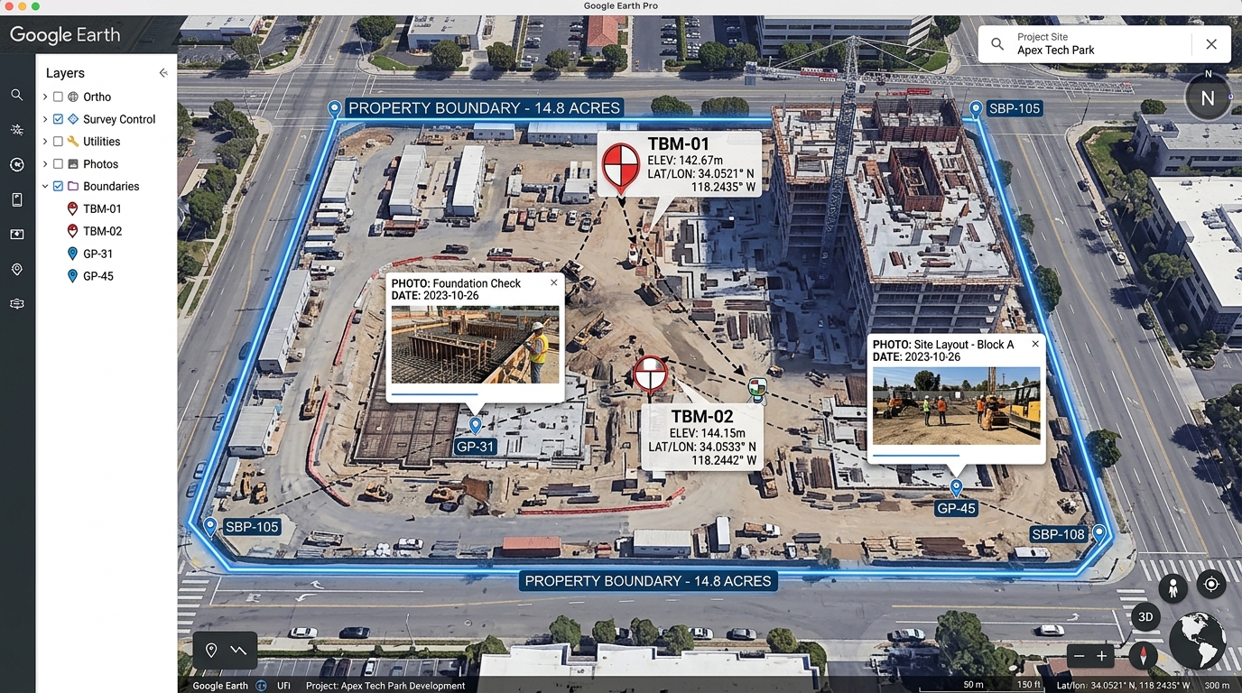 Google Earth 3D Survey Placemarks and Photo Balloons